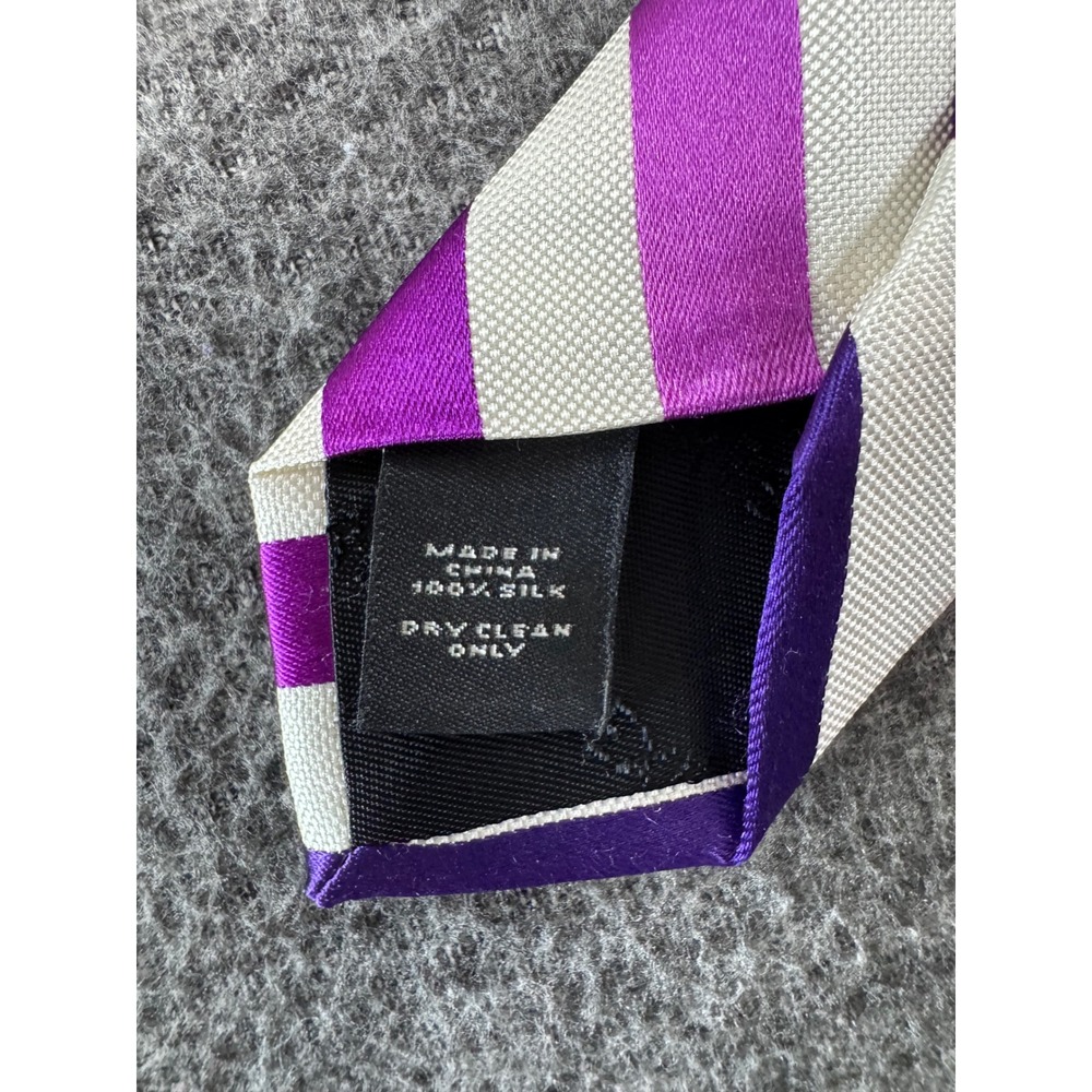 Express Mens Purple White Striped Silk Necktie New With Tags - Picture 7 of 7